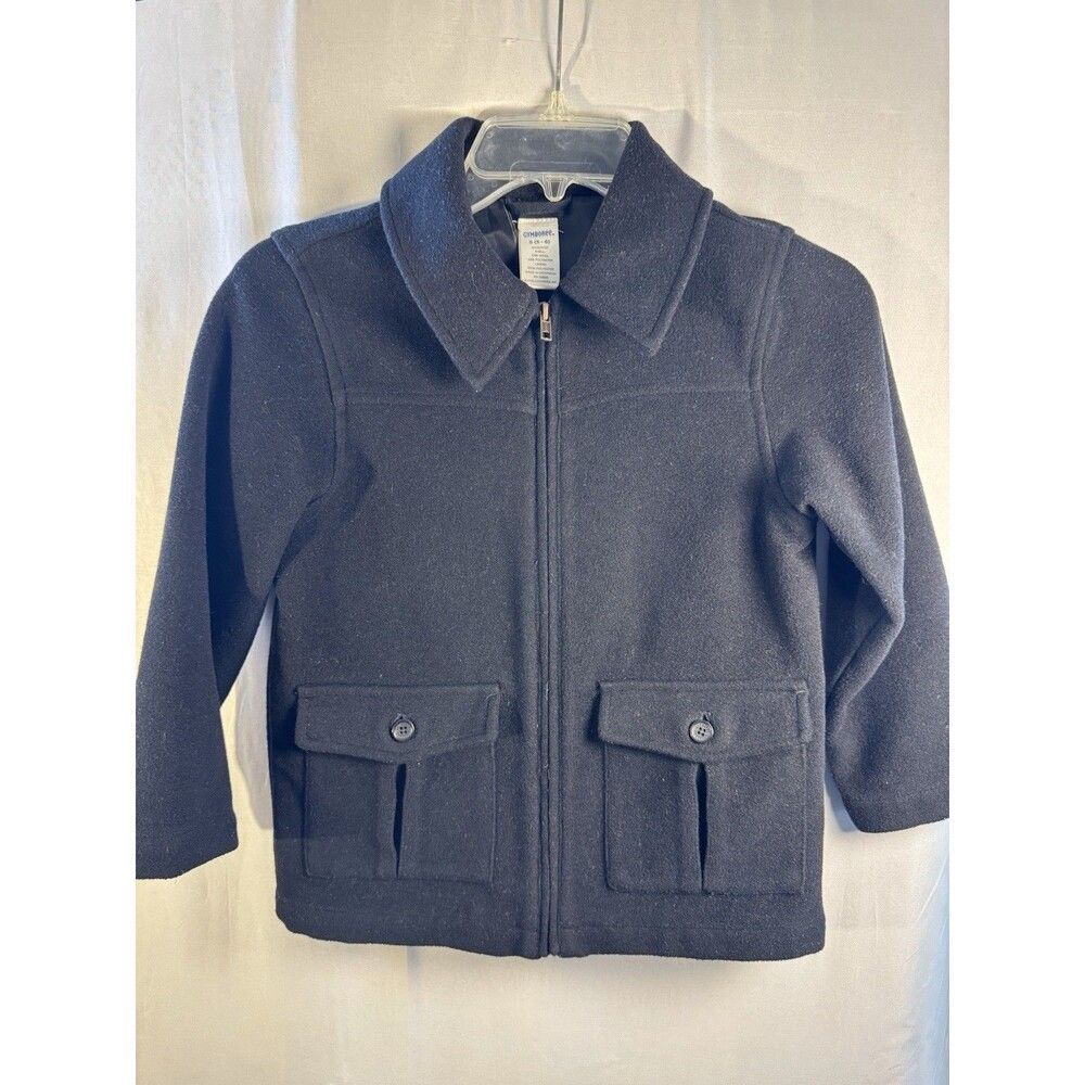 Gymboree Boys Wool Blend Black Zip Up Jacket Coat Size 5-6 Pockets Classic